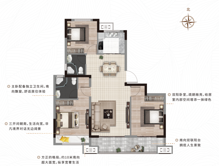 約116㎡三房兩廳兩衛(wèi)